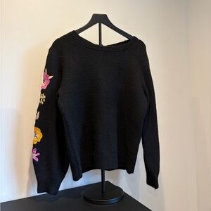 Monsoon Black Sweater with Colorful Floral Sleeves